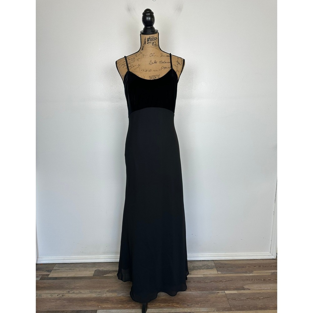 Hamton Dress Co 90s Y2K Mixed Media Dress Gown Sz 12 Junior Black Velvet Chiffon